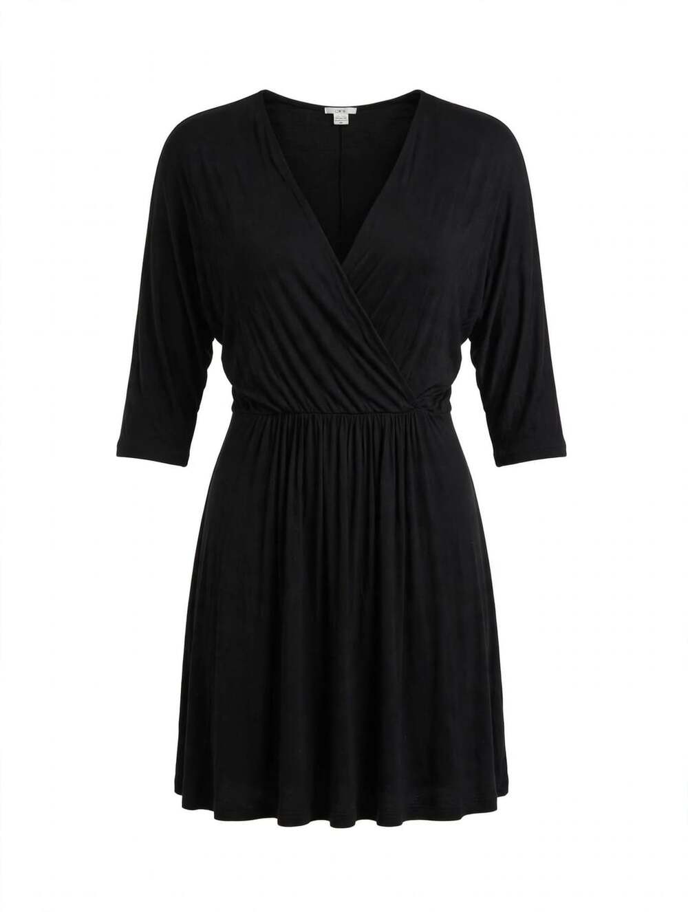 Bar III Black Wrap V-Neck 3/4 Sleeve Jersey Knit Dress XL